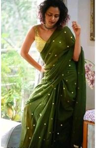 Sari Tradicional KV para Mujer, de Algodón Khadi, Adornado, Verde, de Secado Rápido, para Otoño - Product Image 6