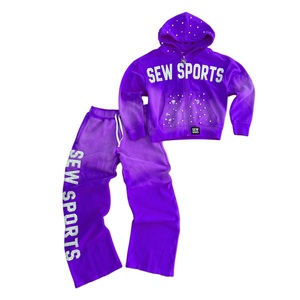 Service OEM, couleur personnalisée, ensemble de survêtement d'hiver pour hommes, impression de strass, sweat à capuche zippé, ensemble de survêtement en polaire, ensemble de sport décontracté, haute qualité - Product Image 1