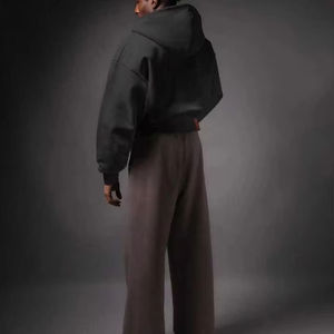 Sweat à capuche noir personnalisé avec impression en relief, en molleton épais 500 g/m², coupe oversize, vierge, épais, carré, court, style hip-hop pour hommes - Product Image 2