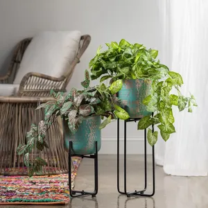 Modernos Soportes Metálicos para Flores con Acabado Turquesa, 8.5 Pulgadas de Diámetro, Macetas de Interior para Decoración del Hogar - Product Image 1