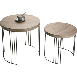Modern Nesting Coffee <b>Table</b> Set of 2 Oval Mango Wood Top with Industrial Black Metal Frame Space-Saving <b>Side</b> <b>Tables</b> For Home - Product Image 2