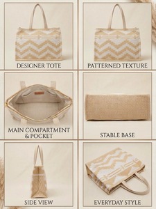 Handmade Cotton Durrie Book <b>Tote</b> <b>Bag</b> Ethnic Woven Solid Color <b>Large</b> Capacity <b>Zipper</b> Closure Casual Shopper Handbag for Women - Product Image 2