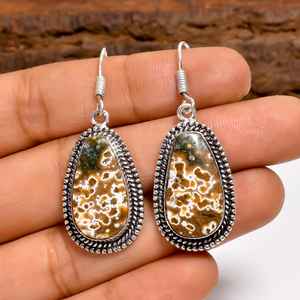 Boucles d'oreilles Ocean c en argent sterling 925, style bohème, faites à la main, avec pierres précieuses, cadeau pour femmes et filles - Product Image 1