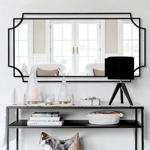 <b>Pine</b> Wood Industrial Statement <b>Mirror</b> Black Steel Frame Wholesale Moradabad - Product Image 2