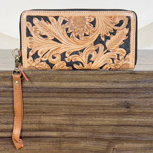 Portefeuilles pour femmes avec motif tournesol, de haute qualité, faits à la main, en cuir véritable, porte-cartes de crédit, avec bracelet détachable - Product Image 5