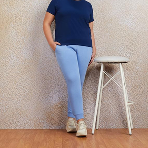 Light Sky <b>Blue</b> <b>Canvas</b> Women's Winter Jogger Pants 100% Cotton Elastic Drawstring Wholesale Europe Daily Wear - Product Image 5