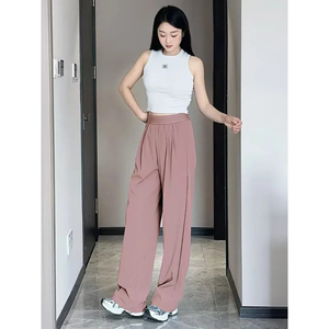 Pantalon large pour femme, taille haute, coupe ample, longueur intégrale, couleur unie, décontracté, pour l'été, respirant, avec taille élastique - Product Image 5