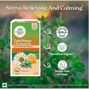 Infusión de Tulsi, Miel y Manzanilla Orgánica de India, 25 Bolsitas de Té, Certificada Orgánica, Alivia el Estrés, Calmante, Promueve el Sueño, Sin Cafeína - Product Image 3