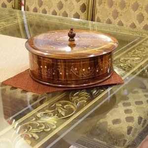 Hexagon Wooden Dry Fruit Box with Glass Lid 7 Compartment Nut Serving <b>Tray</b> Handcrafted Wood Spice Storage Case Luxury <b>Snack</b> - Product Image 4