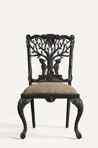 Silla decorativa con diseño de árbol de la vida y búho, tallada a mano - Product Image 3