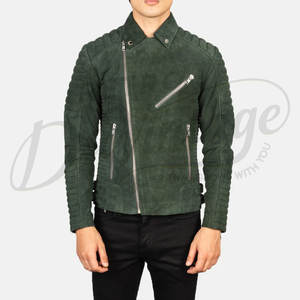 Chaqueta de Motociclista de Cuero de Gamuza Verde Esmeralda Premium para Hombre, Diseño Asimétrico con Cierre Cruzado, Hombros y Mangas Acolchados, Corte Ajustado - Product Image 3