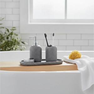 Ceramic <b>Toothbrush</b> <b>Holder</b> Set Minimalist Round Design Eco-Friendly Bathroom Accessory Two-Piece Tray Included - Product Image 3