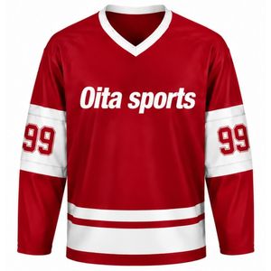 Men Red Sublimated Ice Hockey Set Jersey Shorts Polyester Striped Team Sportswear <b>Athletic</b> Match Training Apparel - Product Image 3