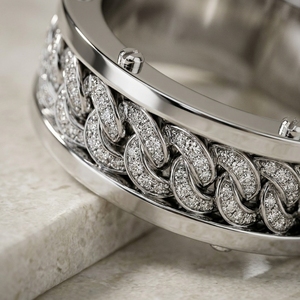 Bague de mariage pour homme en or plaqué platine, style hip-hop haut de gamme, incrustation de diamants pavés, chaîne cubaine - Product Image 3