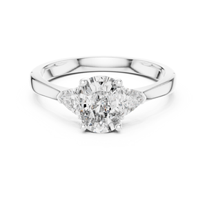 Anillo de Compromiso de Tres Piedras con Moissanita de Corte Ovalado, Plata de Ley 925, Anillo de Boda con Piedra Lateral Trillón para Mujer - Product Image 1