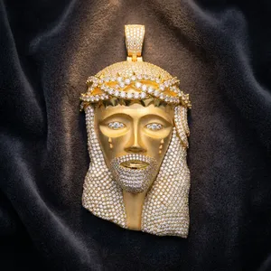 Colgante de Moissanita con Rostro de Jesús, Corona de Espinas, Colgante de Cristo, Amuleto de Moissanita, Plata de Ley, Joyería Religiosa Hip Hop - Product Image 1