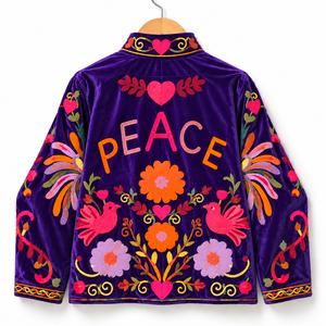 Bata estilo kimono reversible para mujer, con cuello mandarín y bordado floral, manga larga, de punto de algodón, suave, para otoño - Product Image 1