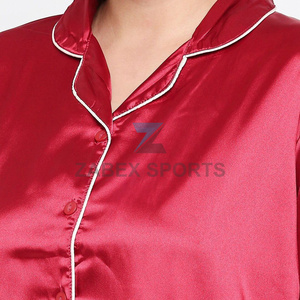 Ensemble de pyjama en satin polyester/coton pour femmes, vente en gros, imprimé personnalisé, fermeture à cordon, doux et respirant, 2 pièces - Product Image 5