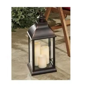<b>Brass</b> <b>Lantern</b> Candle Holder Set Glass Panel Metal Frame Home Decoration Durable Design - Product Image 2