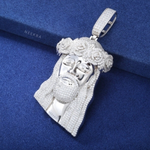 Pendentif Tête de Jésus Couronne de Roses - Pendentif en Argent Sterling 925 avec Moissanite, Pendentif Tête de Jésus Glacé Style Hip Hop, Pendentif Tête de Christ - Product Image 4