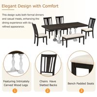 Ensemble de table à manger extensible traditionnelle de 78 pouces avec 6 chaises rembourrées et plateau amovible de 18 pouces, bancs et chaises de salle à manger