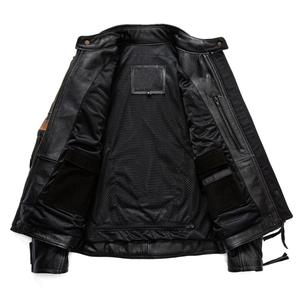 Chaqueta de Motociclista para Hombre, de Cuero Vacuno Genuino, Alta Calidad, Cuello Alto, Cierre de Cremallera, Resistente al Viento, Corte Ajustado, Estilo Motero - Product Image 3