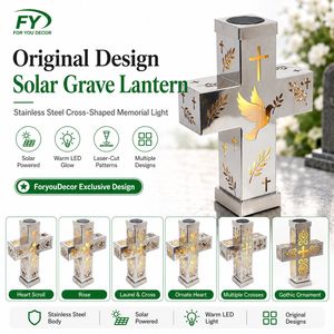 Lanterna Solare a Croce in Acciaio Inossidabile OEM, Luce LED Calda per Cimitero e Memoriale - Product Image 2