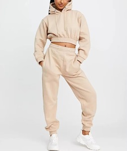 High Quality Women's Casual Crop Top Tracksuit Cotton Fabric 100% Cotton Quick Dry Breathable Solid <b>Pattern</b> Short Set for Winter - Product Image 6