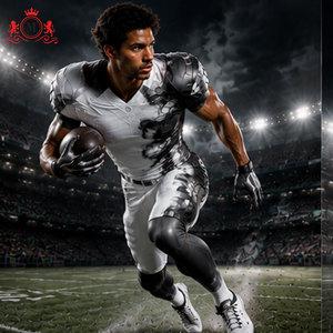 Ensemble Maillot et Pantalon de Football Américain Personnalisé pour Homme – Blanc et Noir, Respirant, en Polyester, pour Équipe Adulte – Détection par Aiguille - Product Image 6