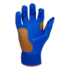 Gants de frappeur de baseball style unique, bleu roi, cuir marron, paume renforcée, adhérence optimale, respirants, extensibles, poignet réglable, OEM - Product Image 4