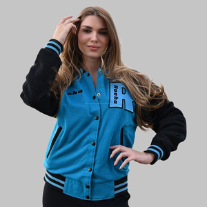 Chaqueta universitaria de lana de algodón personalizada para hombre de talla grande con cuello levantado y logotipo de estilo callejero y diseño de letras bordadas con Flash - Product Image 1