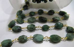 Chaîne de chapelet en émeraudes naturelles ovales facettées, perles précieuses de pierre de naissance, vendue au mètre - Product Image 3