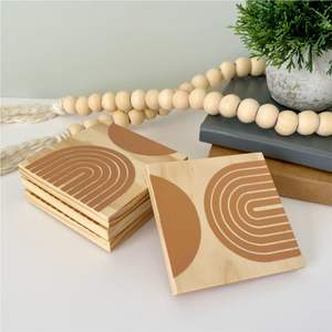 Lot de 4 sous-verres carrés en MDF style bohème moderne du milieu du siècle, motif géométrique doré minimaliste, pour la décoration intérieure - Product Image 6