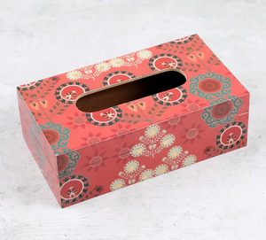 Red Printed Wood Tissue Box Traditional Chinese Design Pattern Convenient Home Use - Product Image 4