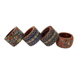 Anneaux de serviette en bois peints à la main avec autocollants décoratifs en émail, décoration de table unique, ensemble de salle à manger de luxe de haute qualité - Product Image 5