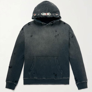 Men's Regular Fit Hooded Sweatshirt Solid Color Fleece 100% Cotton Breathable Streetwear Style Washed Distressed Pocket Design - Product Image 3