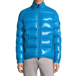 Veste d'hiver décontractée pour homme, bleue, à capuche, en duvet, coupe-vent, coupe régulière, fermeture éclair, couleur unie, épaisse et isolée - Product Image 3