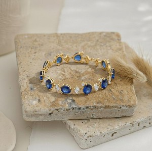 Pulsera con Dije de Zafiro Azul Cultivado en Laboratorio, Corte Ovalado, Plata de Ley 925, Oro, Elegante, Piedra de Nacimiento de Septiembre, Joyería Hecha a Mano para Fiestas - Product Image 4
