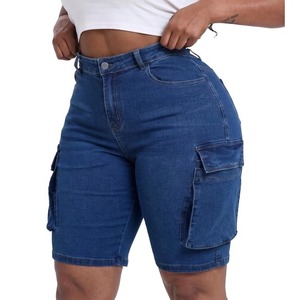 Shorts en jean mignons pour femme, en denim délavé, coupe droite avec poches, style vintage - Product Image 3
