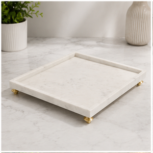 Square Marble <b>Storage</b> Tray With Gold Metal Feet Minimalist Design Indoor Living Room <b>Tabletop</b> Decor Durable - Product Image 4