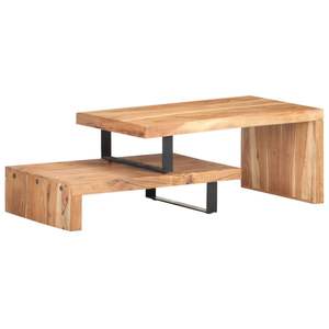 Table basse en bois d'acacia massif avec cadre en fer thermolaqué à grain de bois naturel - Product Image 1