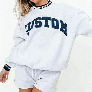 Custom Embroidered Parke Logo Oversized Fleece <b>Jumpers</b> Contrast Color <b>Pullover</b> Women Striped Crewneck Sweatshirt with Ribbed Kni - Product Image 2