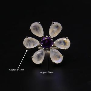 Wedding Wear 925 Sterling Silver Gold Plated Jewelry White <b>Rainbow</b> Moonstone Amethyst Gemstone Classic Ring - Product Image 4