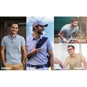 Chemise à manches courtes pour homme, imprimé turquoise, tricotée, respirante, polyester/coton, logo sur le devant, chemises de golf décontractées, coupe classique - Product Image 5
