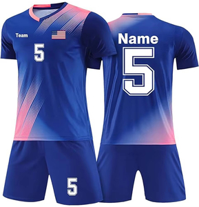 Uniform <b>Set</b> Custom Team Logo Ball Jersey with Short Sleeve V-Neck Collar Knitted Fabric Solid Sublimation Design Soccer Uniform - Product Image 5