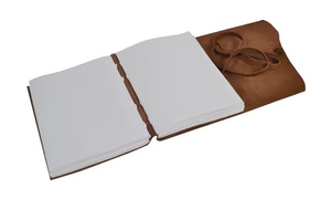 Soft Leather Flap Journal with 200 <b>Blank</b> Pages Saddle Stitching and Thread Sewing Spiral Binding - Product Image 4