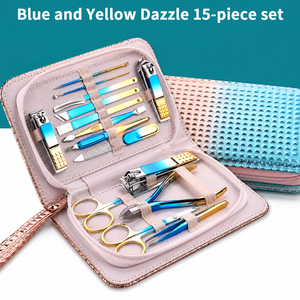 Purple Blue Dazzling 9-Piece Stainless Steel <b>Nail</b> <b>Tool</b> Set Portable Manicure Kit for Finger Care - Product Image 4