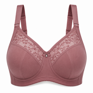 Sujetador con aros push-up de talla grande para mujer, color burdeos, copa 3/4, con encaje, ajustable, para uso diario, lencería de algodón floral, OEM ODM - Product Image 4