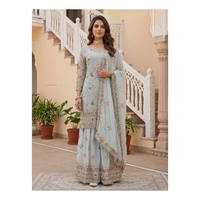 Ensemble Kurti Sharara en Faux Georgette Brodé de Fils, Paillettes et Zari avec Dupatta – Tenue Ethnique pour Mariage, Fêtes et Cérémonies pour Femmes