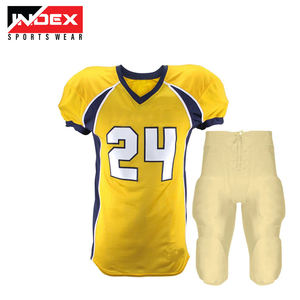Conjunto de Uniforme de Fútbol Americano Index, Jersey de Malla Amarillo y Azul Marino con Cuello en V y Manga Corta con el Número 24 y Pantalones para Hombres Adultos - Product Image 1